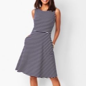 TALBOTS Navy Striped Fit and Flare Dress